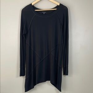 VERVE AMI Black Asymmetrical Raw Hem Accent‎ Stretchy Tunic Crewneck Top Goth SM